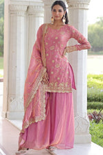 Beauteous Pink Color Fandy Fabric Sharara Suit