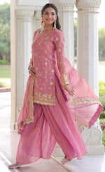 Beauteous Pink Color Fandy Fabric Sharara Suit