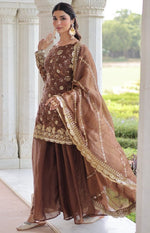 Beauteous Brown Color Fandy Fabric Sharara Suit