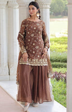 Beauteous Brown Color Fandy Fabric Sharara Suit