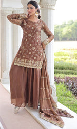 Beauteous Brown Color Fandy Fabric Sharara Suit
