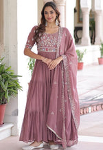 Striking Peach Color Blooming Fabric Gown