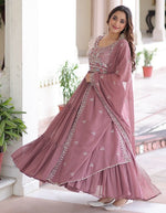 Striking Peach Color Blooming Fabric Gown