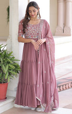 Striking Peach Color Blooming Fabric Gown