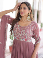 Striking Peach Color Blooming Fabric Gown