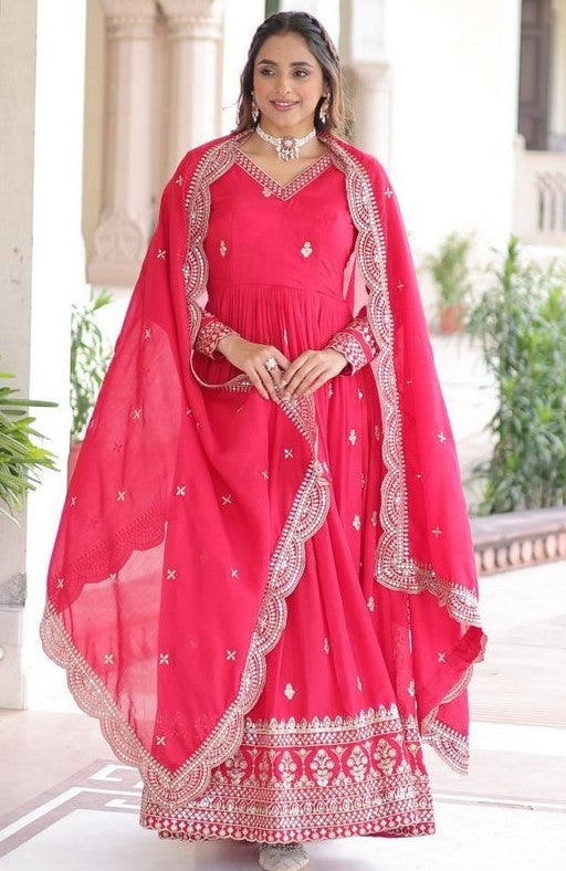 Striking Magenta Color Vichitra Fabric Gown