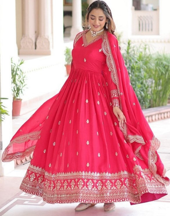 Striking Magenta Color Vichitra Fabric Gown