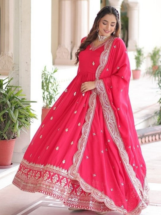 Striking Magenta Color Vichitra Fabric Gown