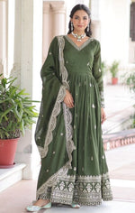 Striking Green Color Vichitra Fabric Gown
