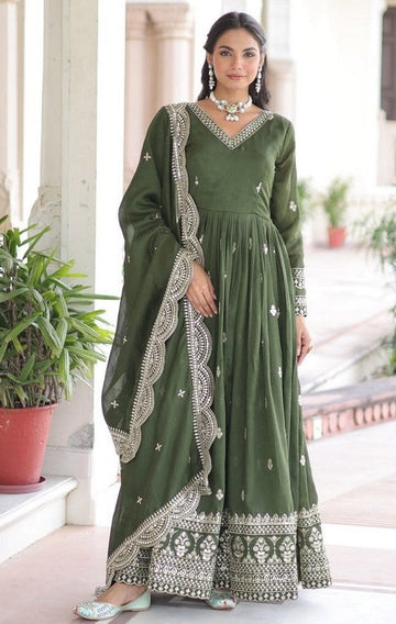 Striking Green Color Vichitra Fabric Gown