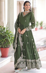 Striking Green Color Vichitra Fabric Gown