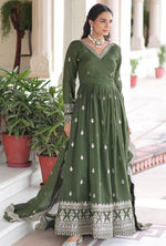 Striking Green Color Vichitra Fabric Gown
