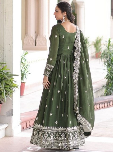Striking Green Color Vichitra Fabric Gown
