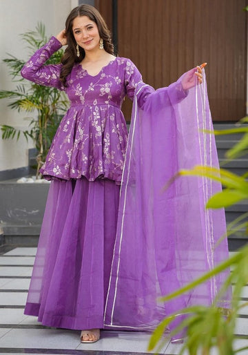 Divine Purple Color Silk Fabric Designer Suit