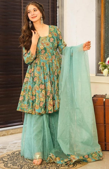 Divine Green Color Silk Fabric Designer Suit
