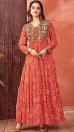 Striking Red Color Georgette Fabric Gown