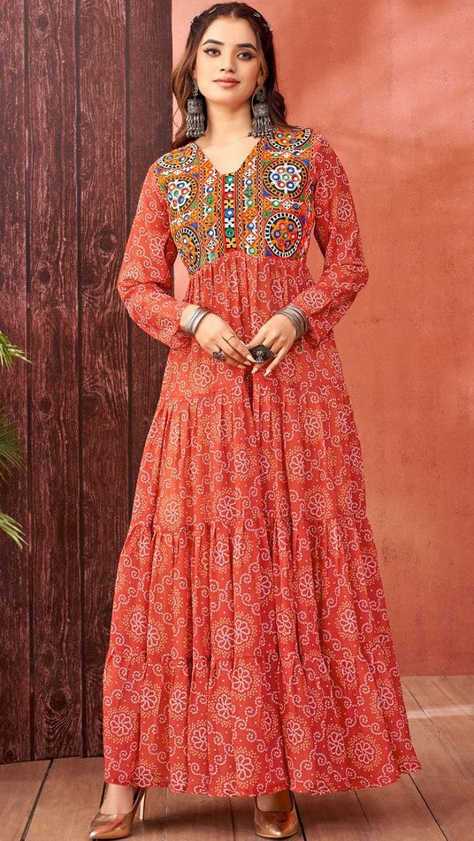 Striking Red Color Georgette Fabric Gown
