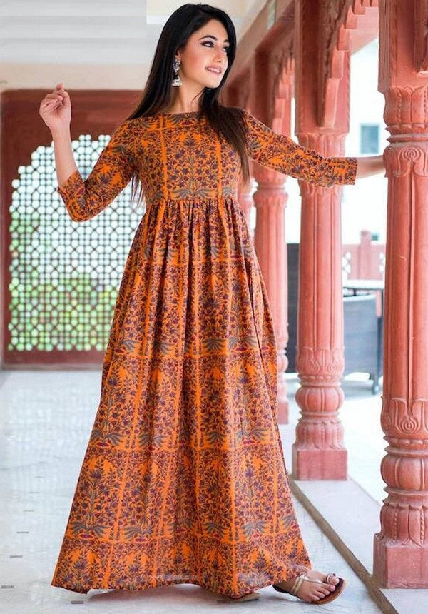 Superb Orange Color Muslin Fabric Gown