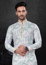 Impressive Aqua Color Silk Fabric Kurta Pajama