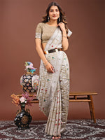 Dazzling Beige Color Linen Fabric Casual Saree