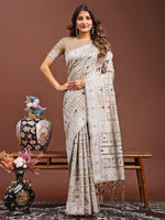 Dazzling Beige Color Linen Fabric Casual Saree