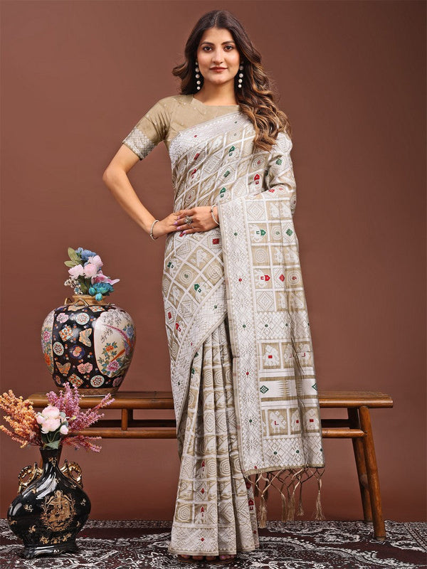 Dazzling Beige Color Linen Fabric Casual Saree
