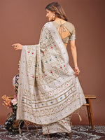 Dazzling Beige Color Linen Fabric Casual Saree
