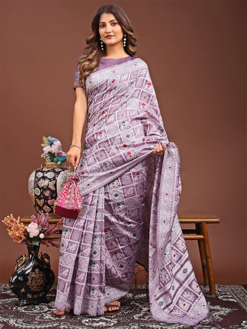 Dazzling Purple Color Linen Fabric Casual Saree