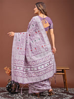 Dazzling Purple Color Linen Fabric Casual Saree