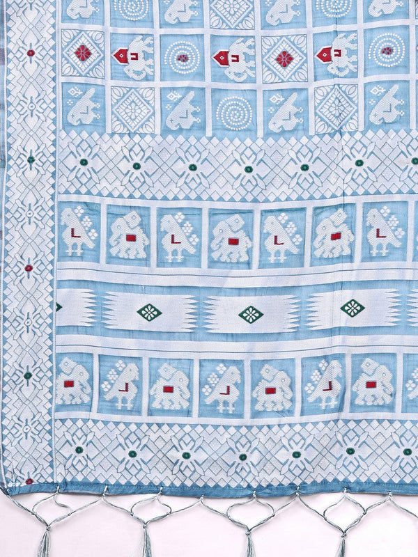 Dazzling Aqua Color Linen Fabric Casual Saree