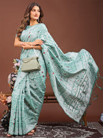 Dazzling Green Color Linen Fabric Casual Saree