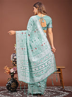 Dazzling Green Color Linen Fabric Casual Saree