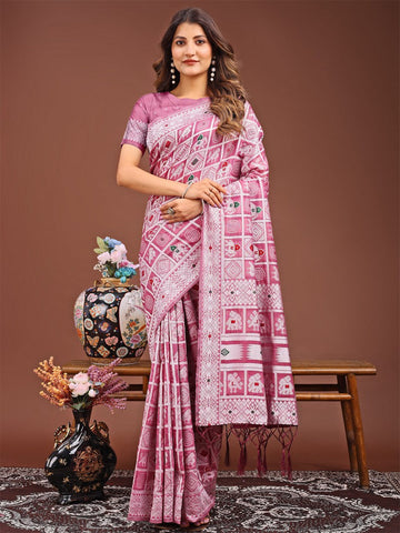 Dazzling Pink Color Linen Fabric Casual Saree