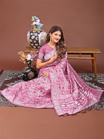 Dazzling Pink Color Linen Fabric Casual Saree