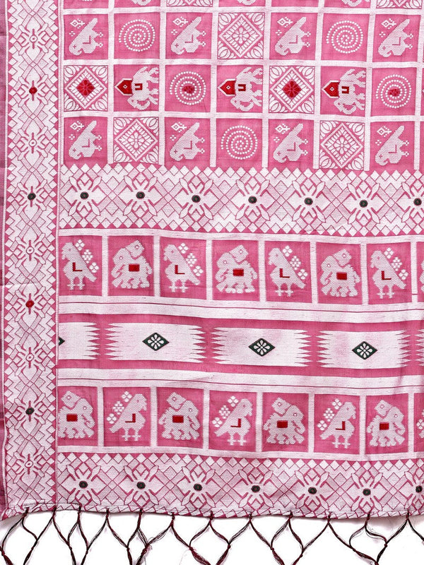 Dazzling Pink Color Linen Fabric Casual Saree