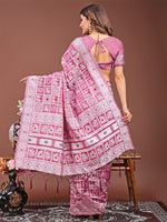 Dazzling Pink Color Linen Fabric Casual Saree