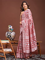 Dazzling Peach Color Linen Fabric Casual Saree