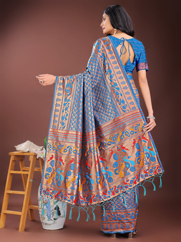 Beautiful Blue Color Silk Fabric Casual Saree