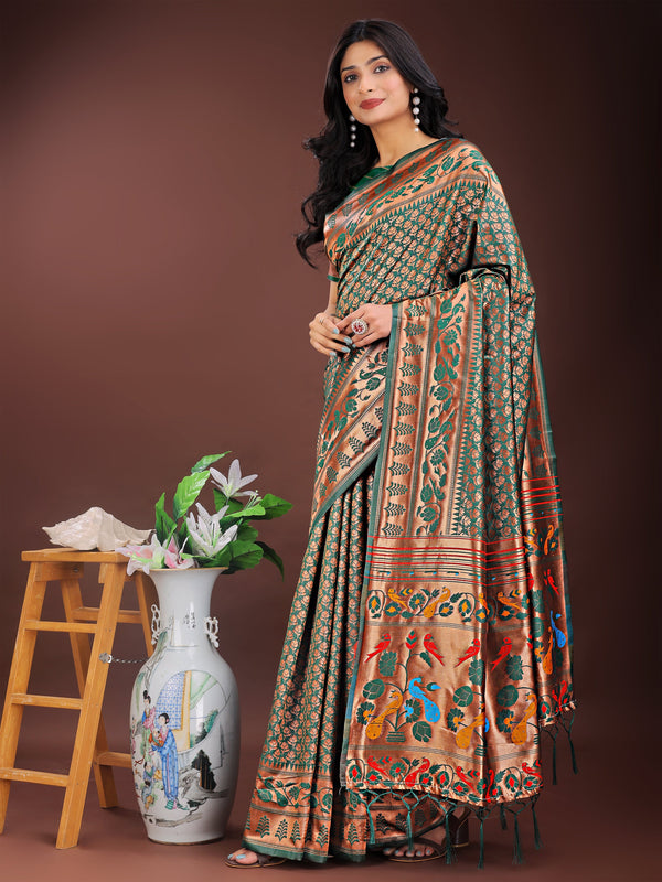 Beautiful Green Color Silk Fabric Casual Saree