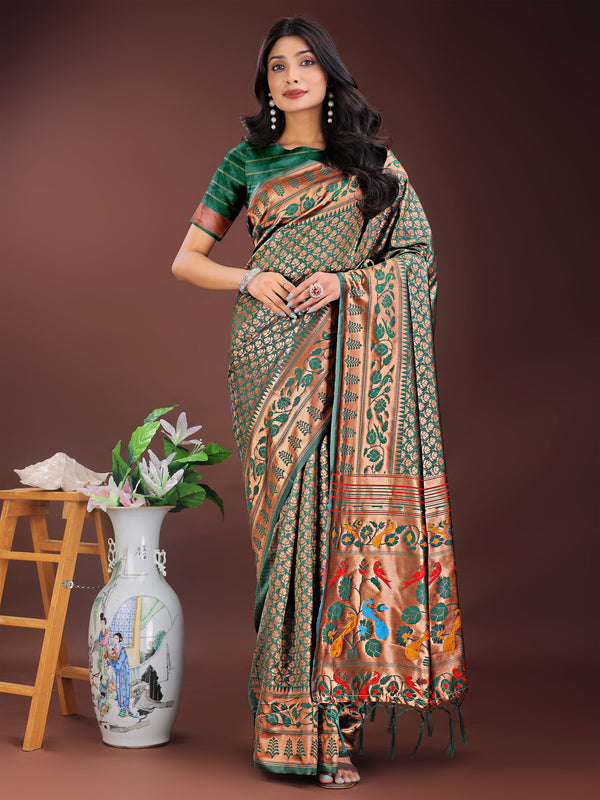 Beautiful Green Color Silk Fabric Casual Saree
