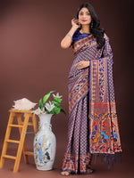Beautiful Blue Color Silk Fabric Casual Saree