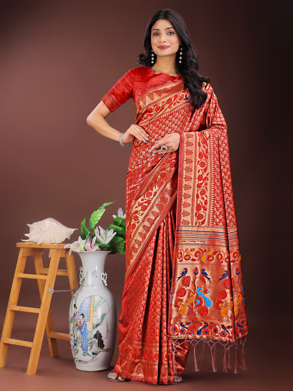 Beautiful Red Color Silk Fabric Casual Saree