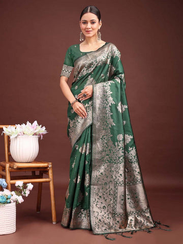 Wonderful Green Color Banarasi Fabric Partywear Saree