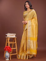 Beautiful Yellow Color Organza Fabric Casual Saree