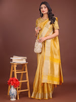 Beautiful Yellow Color Organza Fabric Casual Saree
