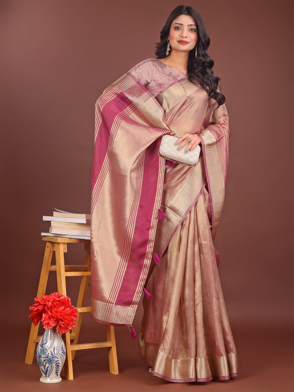 Beautiful Purple Color Organza Fabric Casual Saree