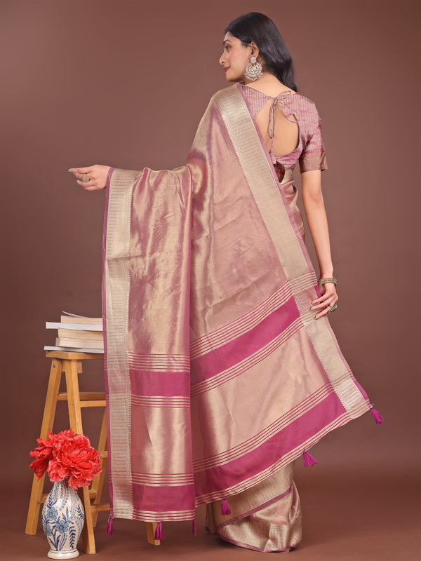 Beautiful Purple Color Organza Fabric Casual Saree