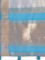 Beautiful Grey Color Organza Fabric Casual Saree