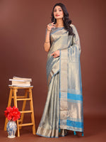 Beautiful Grey Color Organza Fabric Casual Saree