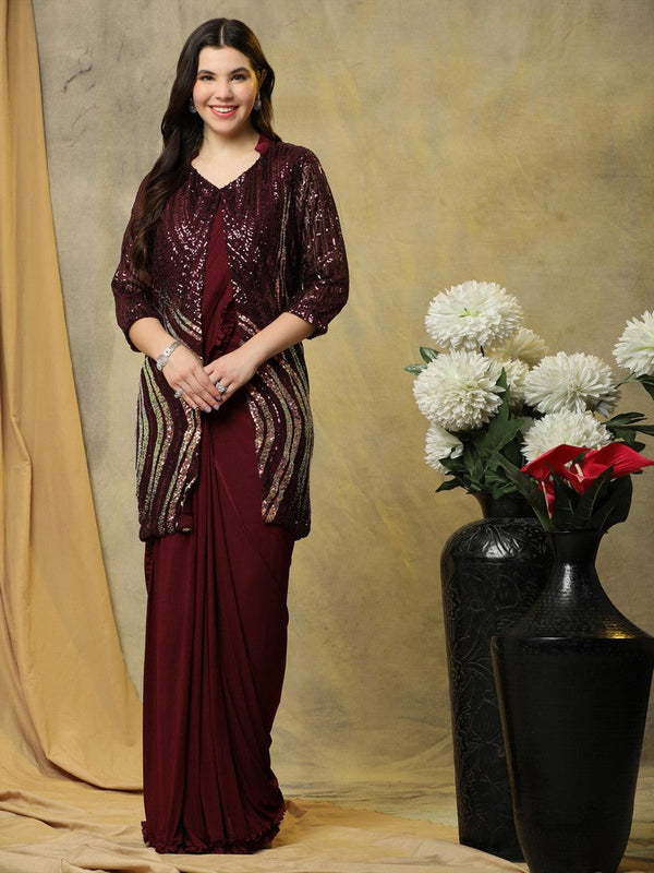 Wonderful Maroon Color Lycra Fabric Readymade Saree